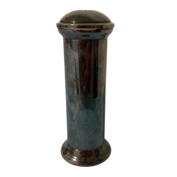 Antique Silver Tone Salt Shaker Cylindrical Design Vintage Kitchen Collectible - Picture 3 of 8